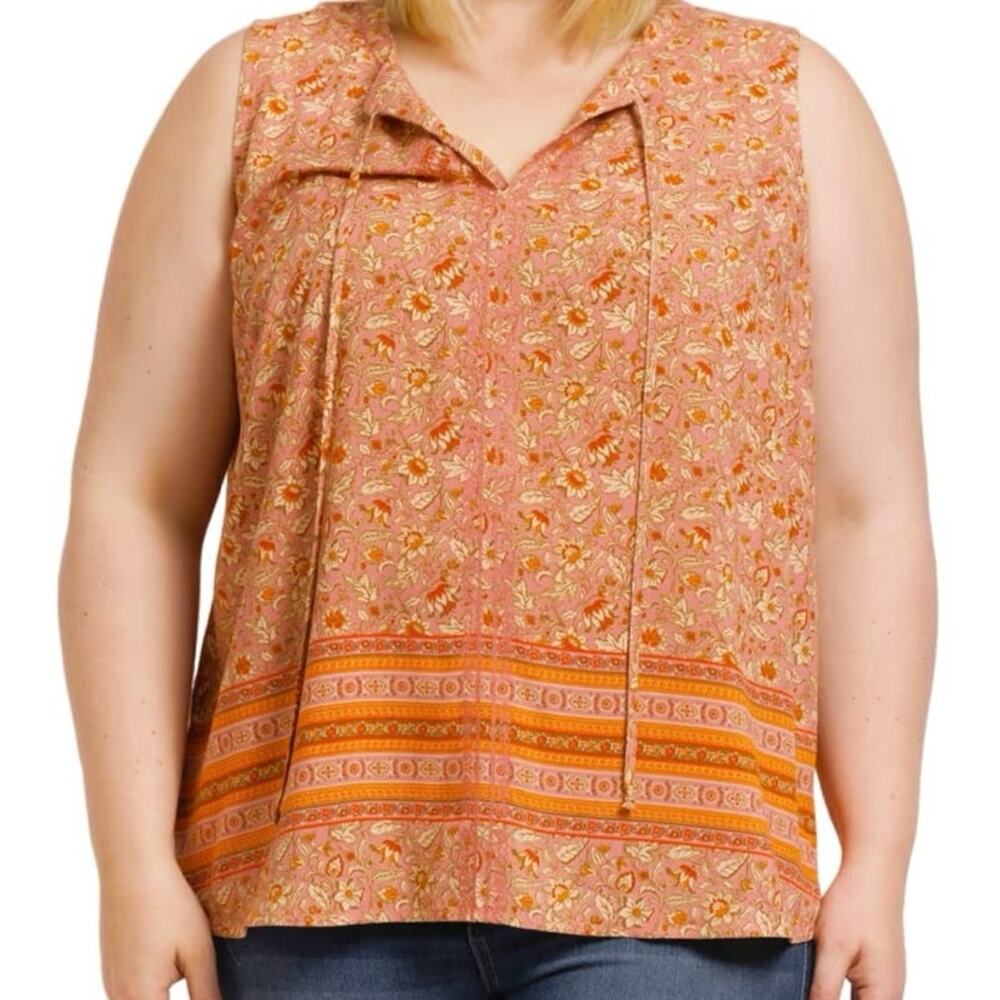 Daniel Rainn Floral Sleeveless Pink Blouse Lace Up Front Size 2X New - Picture 10 of 10